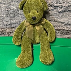 Pier 1 Green Plush Bear with Gold Ribbon